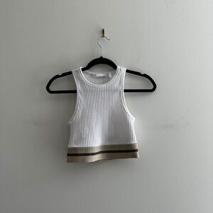 Helmut Lang White Ribbed Crop Top with Logo Band